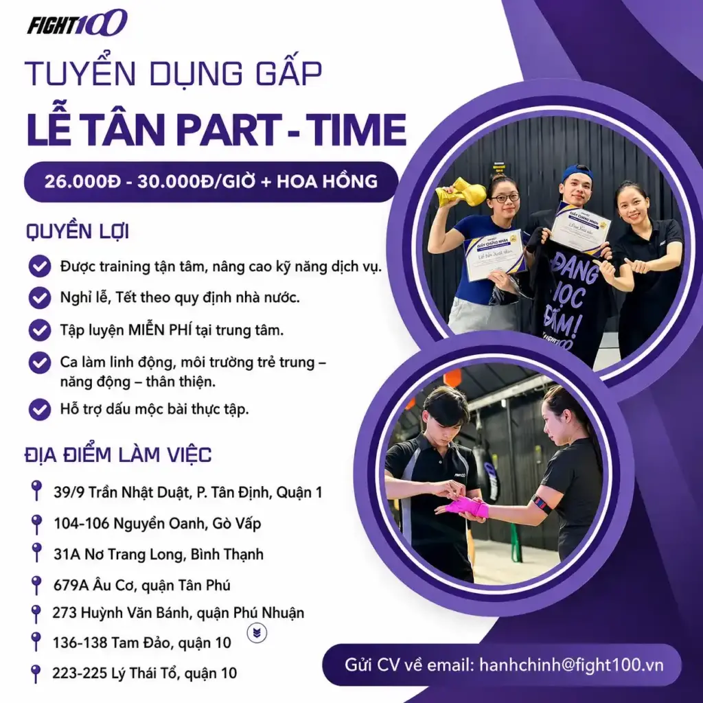 Tuyển dụng nhân viên lễ tân part-time tại Fight100