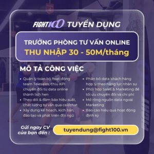 Tuyển dụng Trưởng Phòng Tư Vấn Online (Thu nhập 30 – 50tr/tháng)